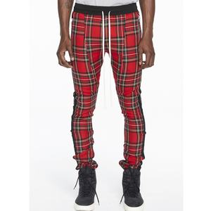 Pantalon de jogging sport pour homme, coupe slim, à carreaux rouges, avec fermeture éclair à la cheville et bande latérale, vente en gros - Product Image 2