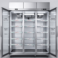 Vitrine réfrigérée commerciale verticale à 3 portes vitrées D303, porte antibuée, éclairage LED, en acier inoxydable,