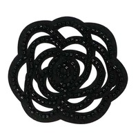 Perles noires, fleurs, paillettes pour chapeaux, patchs à coudre, broderie, patchs en chenille, logo personnalisé, patch thermocollant