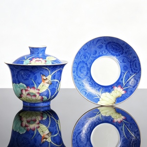 Gaiwan Premium in Porcellana Ecologica, Stile Tradizionale Cinese <span class=keywords><strong>Sgraffito</strong></span>, Motivo Loto Estivo, Resistente al Calore, Sicuro per Alimenti, con Coperchio - Product Image 4