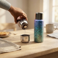 Bouteille isotherme en titane à double paroi, garde au chaud et au froid, 500 ml, avec couvercle