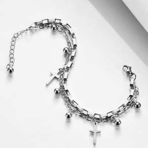Pulsera de Doble Capa con Cruz, Chapada en Oro de 18K, Acero Inoxidable, Joyería de Moda Unisex, Diseño Geométrico AD1200 - Product Image 3