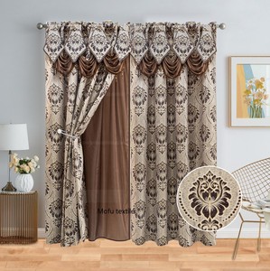 Cortinas opacas de jacquard de alta calidad Mofu para sala de estar, cortinas de lujo listas para usar con cenefa, nuevos diseños de moda. - Product Image 3