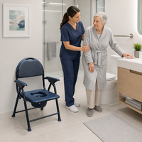 Chaise de toilette rembourrée imperméable avec dossier haut, accoudoirs, pliable, facile à nettoyer, poignée de transport, confort à domicile