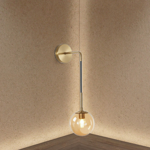 Applique murale suspendue en verre ambré de style Mid-Century Modern alliant un design minimaliste avec une éclairage chaleureuse et atmosphérique pour sublimer l'espace. - Product Image 2