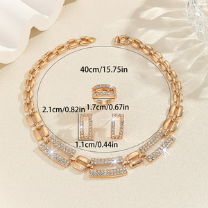 Parure de bijoux 5 pièces tendance avec collier, boucles d'oreilles, bague et bracelet cercle diamanté exagéré – Bijoux de mariage pour femme - Product Image 2