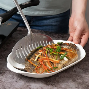 Pala Plana Ranurada Grande de Acero Inoxidable, 1 Unidad, Antiadherente, con Mango Largo, Utensilio de Cocina para Freír Pescado, Servir Huevos y Cocinar - Product Image 2