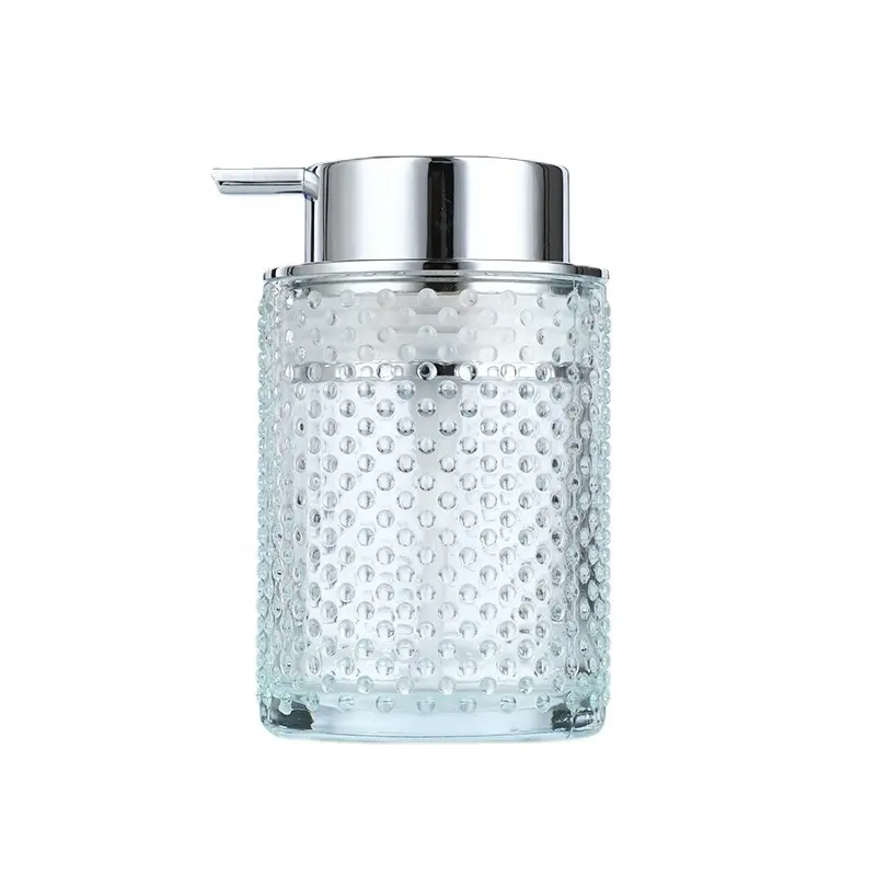 Distributeur de savon en verre de 8 oz élégant avec design à rayures verticales et pompe à lotion en plastique facile à utiliser