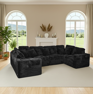 Sofá Seccional Modular Cuadrado de 135.5 Pulgadas, 6 Plazas, Chaise Longue, Diseño Reversible, Tapizado en Corduroy a Rayas, para Apartamento, Hotel/Villa - Product Image 3