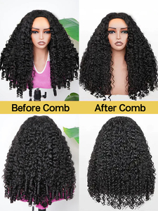 Peluca de media cabeza 3 en 1 de cabello humano rizado birmano sin pegamento con cordón ajustable, ideal para principiantes - Product Image 3