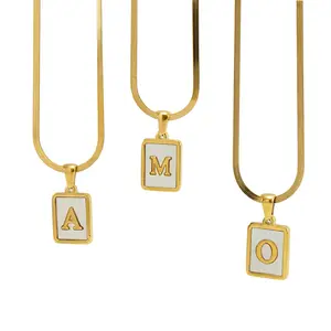 Perle Huître Nacre Bijoux Plaqué Or En Acier Inoxydable Géométrique 26 Lettre Pendentif Collier A-Z Alphabet CZ Shell Charme Collier