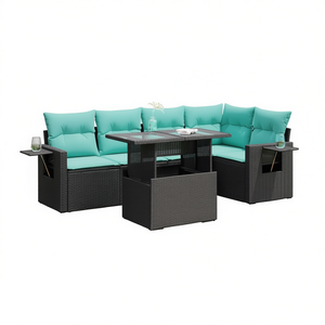 Set di divani da giardino in polyrattan nero da 6 pezzi con cuscini, sedute per 6 persone, design contemporaneo - Product Image 1