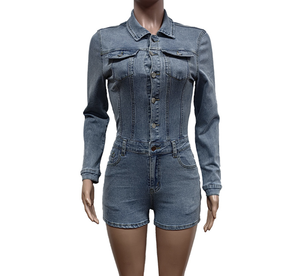 Peeqi F88538 Tuta <span class=keywords><strong>Elegante</strong></span> Casual da Strada con Bottoni e Tasche, Maniche Lunghe, Taglie Forti, Sexy Jeans in Denim per <span class=keywords><strong>Donna</strong></span> - Product Image 5