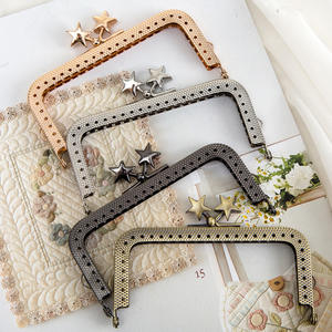 Cabeza de cuentas de estrella Pentagonal, 8,5 CM, <span class=keywords><strong>10</strong></span>,5 CM, grano cuadrado a cuadros con cierre de agujero, marco de monedero, material artesanal, accesorios de bolsa - Product Image 4