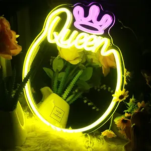 Kraliçe Neon burcu dim LED kazınmış ayna ev stüdyo sevgililer günü doğum günü hediyesi duvar asılı Bar düğün mağazaları merkezi DC - Product Image 5