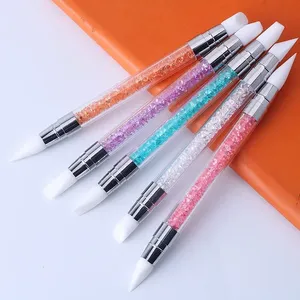 1 pièce Stylo de modelage et de pointillage à double embout en silicone, Pinceaux pour nail art, Outil à manche en strass et cristaux pour manucure gel DIY - Product Image 2