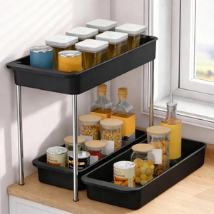 Étagère de rangement coulissante à 2 niveaux pour sous-évier, blanche/noire, pour cuisine et salle de bain, organisateur d'armoire - Product Image 5