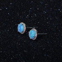 Classique élégant géométrique rond opale boucles d'oreilles mode femmes bijoux en gros 925 boucles d'oreilles en argent livraison directe OEM