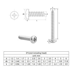 Tornillo Autorroscante de Cabeza Redonda y Cola Puntiaguda, Niquelado, Serie M1.2-M4, para Lámparas LED, Teléfonos Móviles, Electrónica, Tornillo Pequeño - Product Image 2