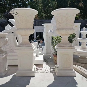 BLVE Vaso Grande da <span class=keywords><strong>Giardino</strong></span> in Marmo Bianco Scolpito a <span class=keywords><strong>Mano</strong></span> Fioriera in Pietra Naturale Urna in Marmo - Product Image 5