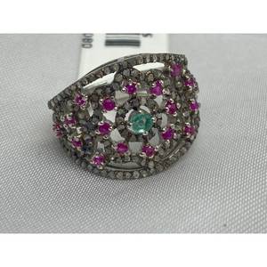 Nuevo Anillo de Lujo con Esmeralda 2 y Rubí, Plata de Ley 925, Regalo para Fiestas, Bodas, Compromisos, Ceremonias Religiosas y Eventos - Product Image 4