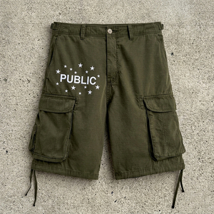 Fabricant de vêtements OEM, broderie plate personnalisée, shorts pour hommes à jambes droites multi-poches, style streetwear, shorts cargo décontractés amples - Product Image 2