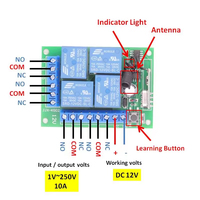 12/24VDC 4 canaux RF 433/315MHz commutateur de télécommande sans fil Module récepteur de relais pour commutateur de commande de hayon automatique