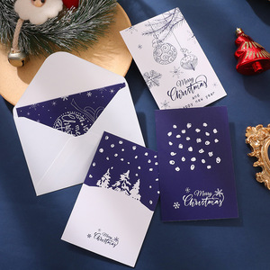 Carte de vœux pliée personnalisée OEM de luxe bleu foncé, cartes d'invitation de mariage en carton, carte de vœux - Product Image 4