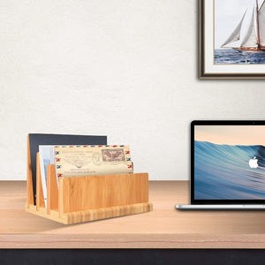 Organisateur de bureau en bois pour la maison avec compartiments multiples et système de fixation ; gestionnaire de courrier en bambou et bois ; pour comptoir - Product Image 2