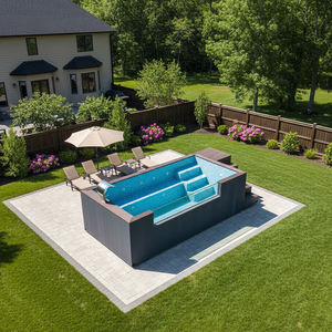 Hồ bơi gia đình trên mặt đất hình chữ nhật bằng gỗ, composite gỗ nhựa (WPC) và sợi thủy tinh, kích thước 4m <span class=keywords><strong>x</strong></span> 6m, dành cho người lớn và trẻ em, thương hiệu Ready Summer Garden. - Product Image 4