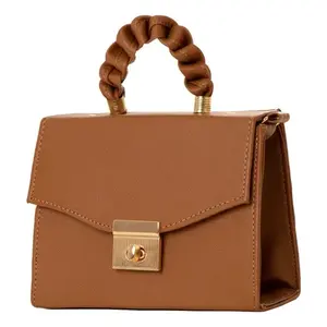 Bolso Bandolera Vintage Fana Taisha, Color Camel, Cuero PU Liso, Cierre de Hebilla Giratoria, Uso Diario de Verano - Product Image 1