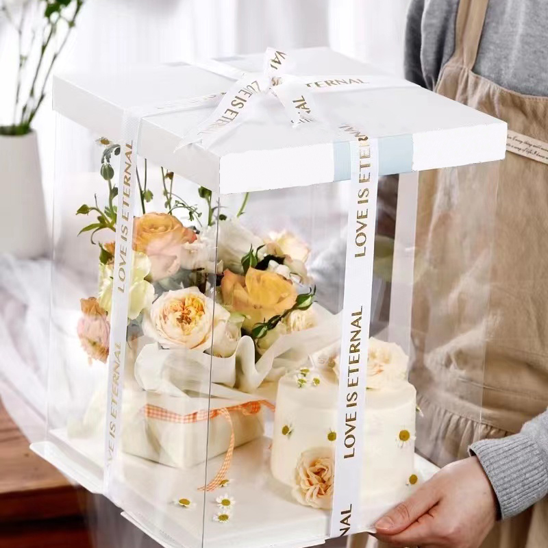 Bäckerei Kuchen Box Transparent Klar Hoch Hochzeit Kunststoff Box Benutzer definierte Großhandel Luxus Geburtstag Für Pop Gast Anpassbare Kuchen Box