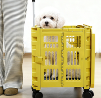 Cage de transport pliable et portable pour animaux de compagnie avec poignée trolley, pour chats et chiens, en résine PP, avec bouton-pression, pour un voyage sûr, de forme rectangulaire