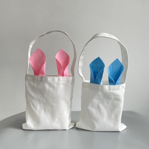 Furry Bunny Ears Rabbit 100% Thick Polyester Canvas Children's White Blank Sublimation Easter Gifts <b>Bag</b> for Party - Product Image 2
