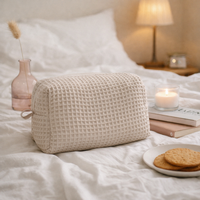 Pochette cosmétique gaufrée en coton grande capacité avec logo personnalisé 2026 – Sac de maquillage multifonctionnel pour voyage