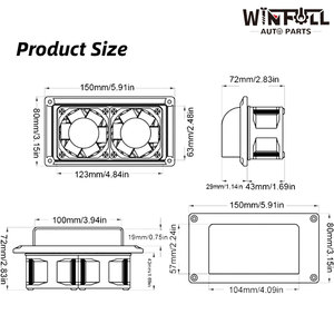 พัดลมระบายอากาศด้านข้าง RV 12V พร้อมมอเตอร์กำลังสูง 2 ตัวสำหรับรถพ่วงแคมป์เปอร์เรือยอชท์สีดำ - Product Image 5
