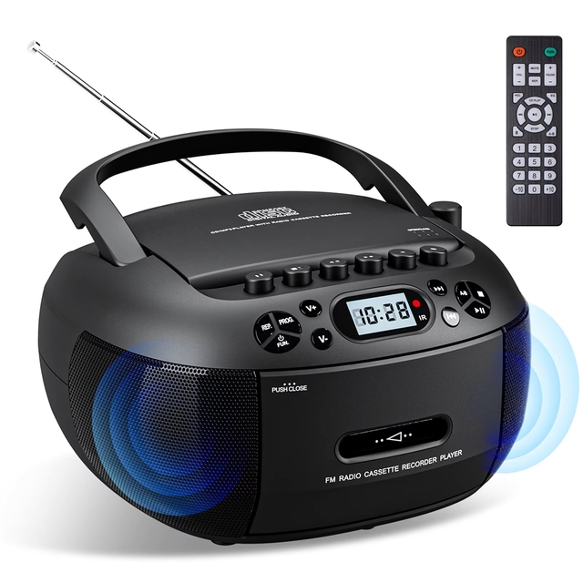 Custom Portable CD Player Cassette Recorder FM Radio Speaker USB MP3 Dual Stereo Speakers Home Audio System