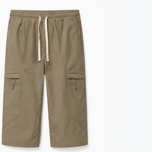 Shorts cargo marron pour homme, taille mi-haute, cordon de serrage, toile de coton, style décontracté - Product Image 1