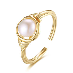 GPR16 graziosa perla d'acqua dolce coltivata 925 argento Sterling promessa anello solitario 14K oro placcato anelli regolabili da donna - Product Image 1