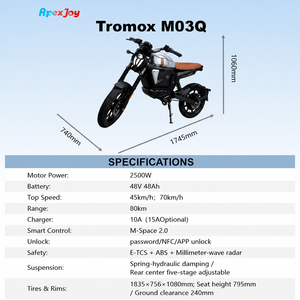<span class=keywords><strong>Moto</strong></span> <span class=keywords><strong>électrique</strong></span> ApexJoy Tromox M03Q 2500W 45km/h 70km/h Vitesses commutables Commutation entre 45km/h et 70km/h pour trajets urbains Phare rond Vente en gros pour revendeurs - Product Image 2