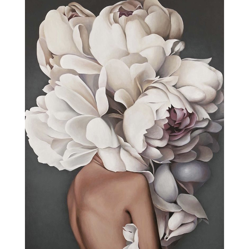 Femme à la tête de fleur-Gris Blanc