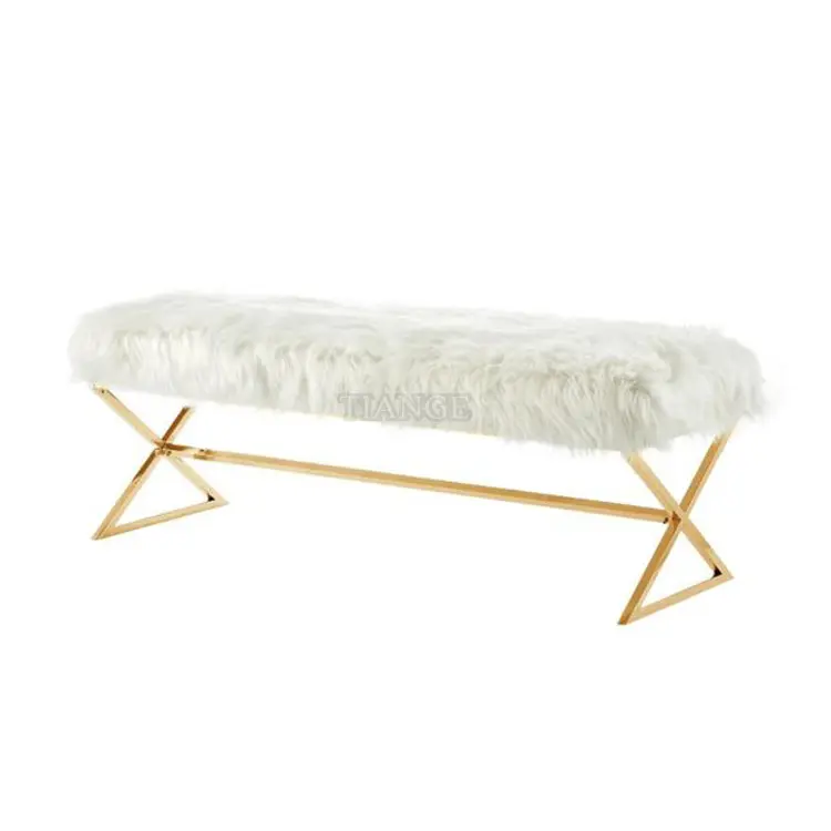 Đồ Nội Thất Sang Trọng Nhẹ Thiết Kế Hiện Đại X-chân Trắng Lông Ottoman Bench