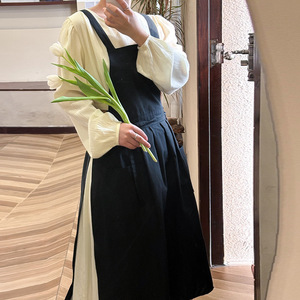 Women's Apron Pure Cotton Solid Color Adjustable Waist Kitchen Home Use Daily Wear Black Brown Pink White - Product Image 1
