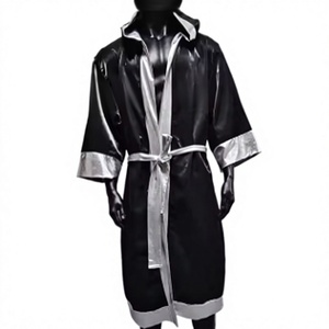 HAWK SPORTS INDUSTRIES Robe de boxe en polyester noir avec bordure argentée, tenue d'entraînement durable pour les arts martiaux, toutes saisons - Product Image 1