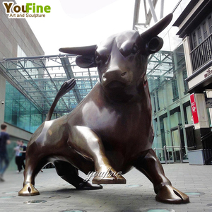 Sculpture de taureau en bronze grandeur nature pour extérieur, grande statue de taureau de Wall Street en métal moulé pour jardin et parc - Product Image 6