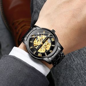 Binbond Men's Automatic Mechanical Watch Skeleton Design Stainless Steel Band 50m Waterproof - Product Image 1