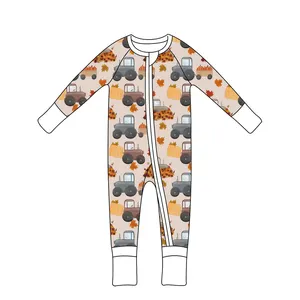 Qingli OEM儿童定制任何图案竹制连衫裤婴儿和学步儿童感恩节印花连衫裤