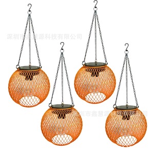 <b>Solar</b> Garden <b>Lights</b> Round Chain Lamp Black Iron Outdoor Decorative <b>Lanterns</b> Pack Of 4 - Product Image 3