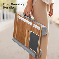 Support d'ordinateur portable réglable en bois avec coussin et compartiments de rangement, portable pour bureau à domicile, adapté aux adultes et étudiants, convient aux tablettes de 14 à 17 pouces