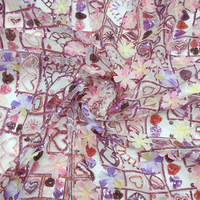 Tissu en dentelle à sequins et perles brodées, motif floral grande taille, 100 % polyester, élégant et coloré, pour vêtements féminins